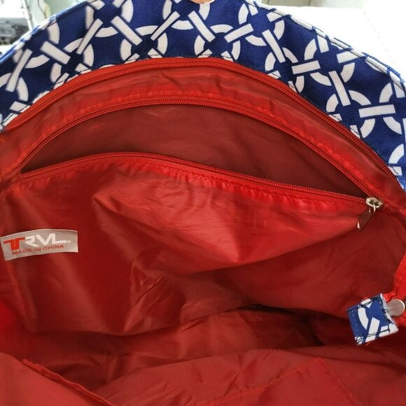 Travelon Red & Blue Geometric Travel Tote Bag With Zipper Closure & Inner Pocket - Picture 7 of 12